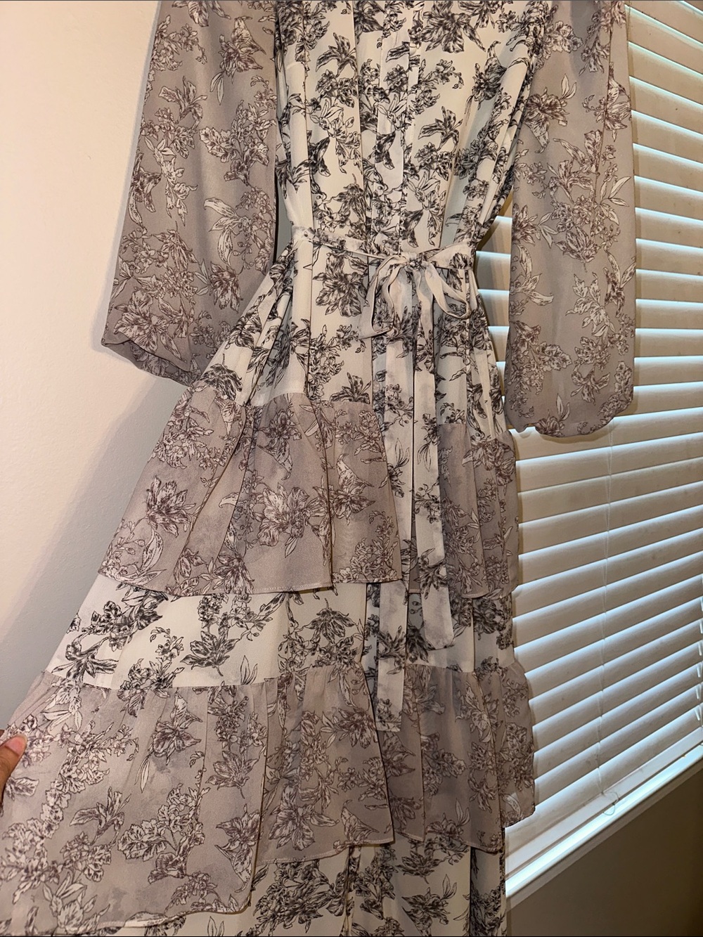 Dainty Jewells Taupe Floral Tiered Maxi Dress with Tie Waist - Picture 4 of 6